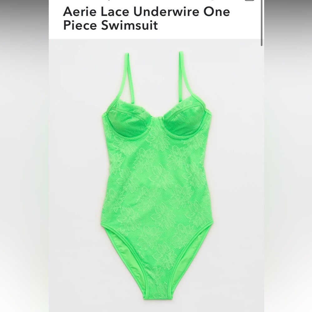 Green Neon Lace one piece swimsuit - Picture 2 of 6